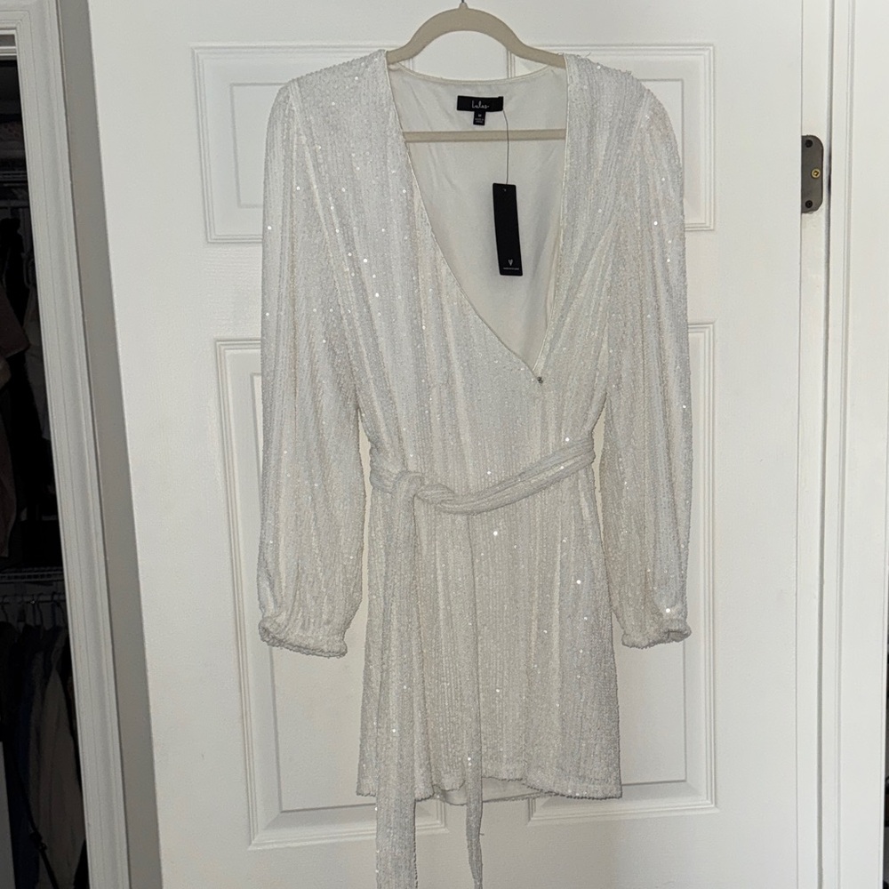 Lulu's Sparkling White Long Sleeve Dress